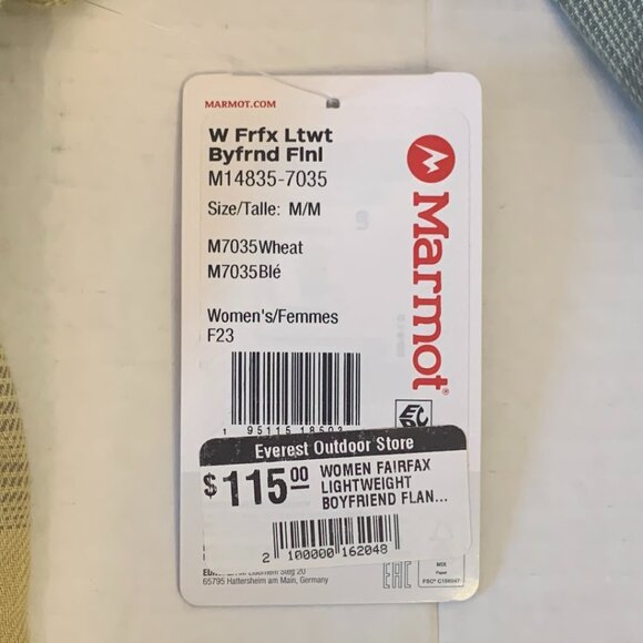 Marmot Women Fairfax Lightweight Boyfriend Flannel Shirt Wheat Medium NWT - Picture 5 of 12